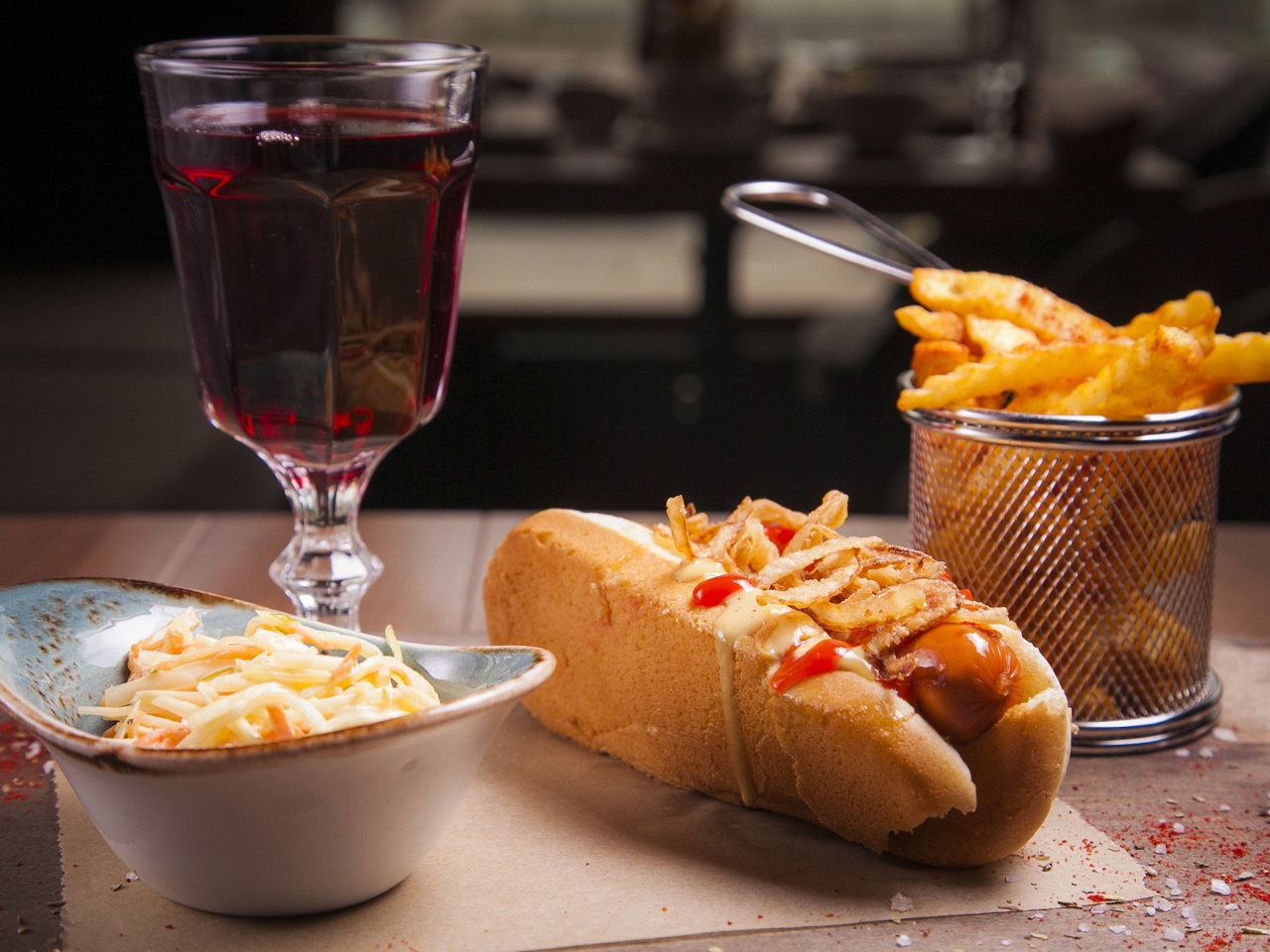 Lucky Luciano Hot Dog with Coleslaw and Fried Onions