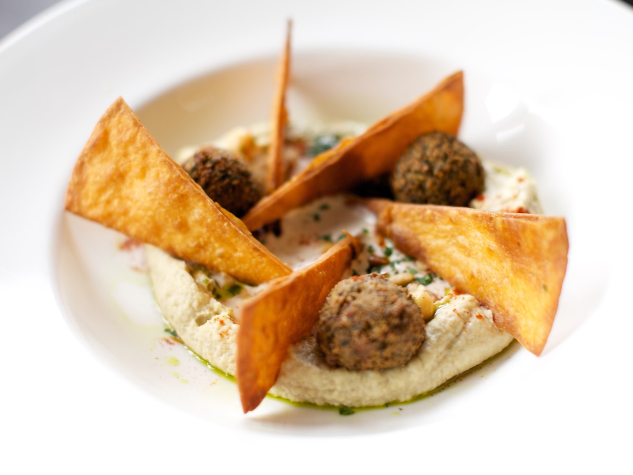 Hummus with Roasted Peppers and Falafel