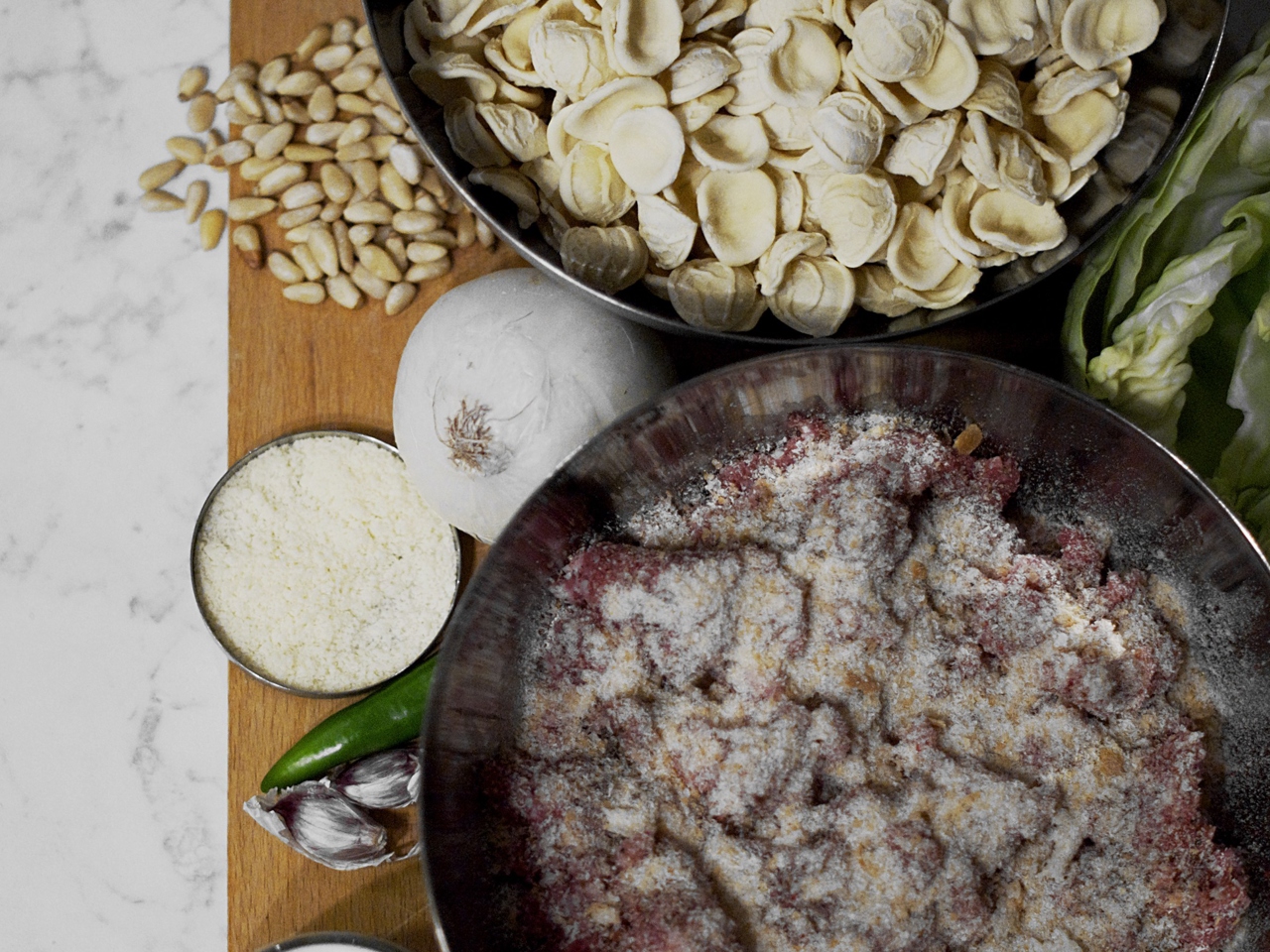 Exquisite Orecchiette with Meatballs, Kale, and Pine Nuts
