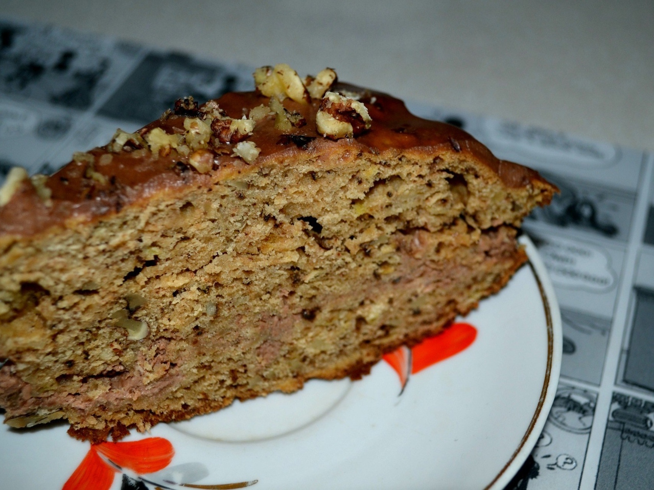 Apple-Walnut Cake with Chocolate-Sour Cream Frosting