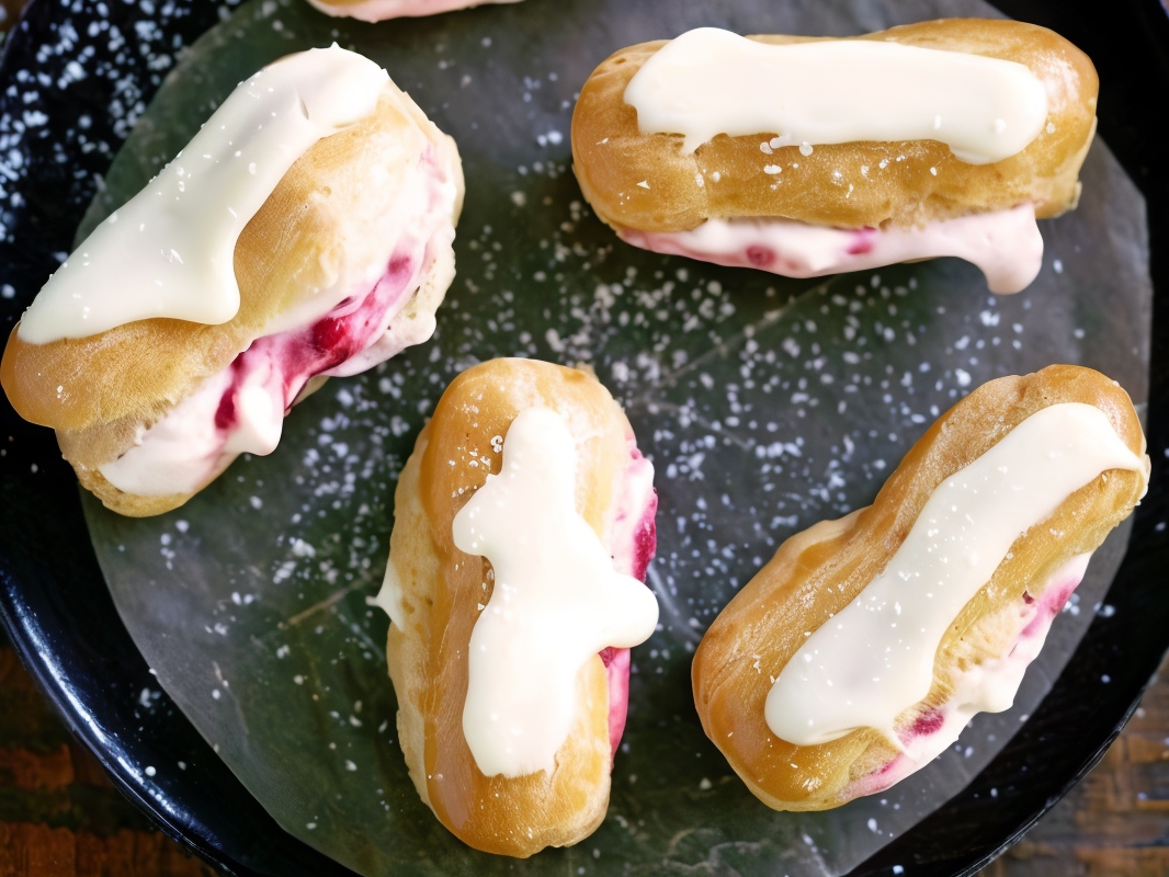 Eclairs with Raspberry Cream and White Chocolate