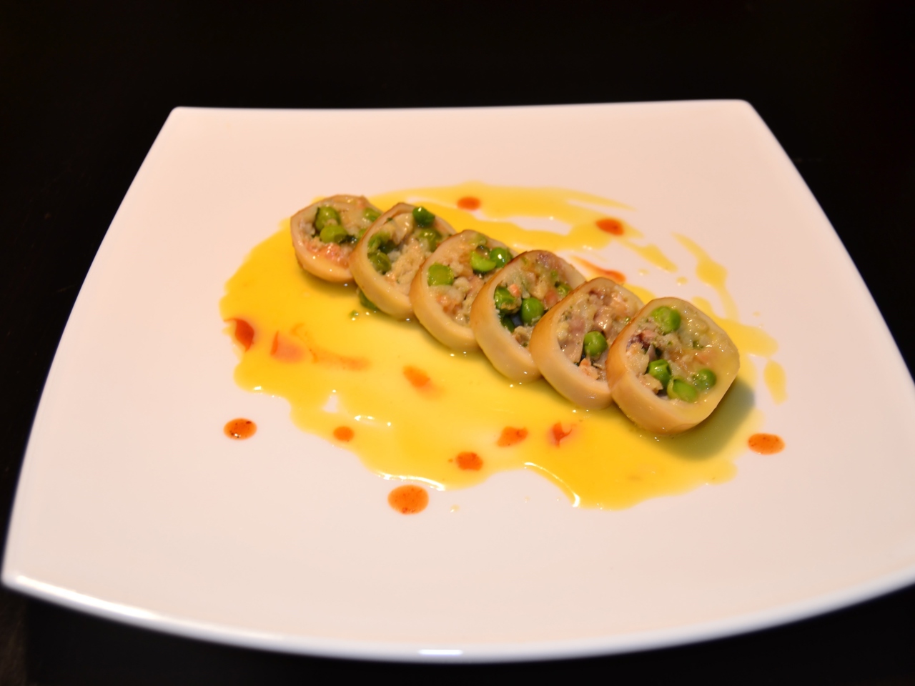Squid Stuffed with Halibut and Trout with Beurre Blanc Sauce