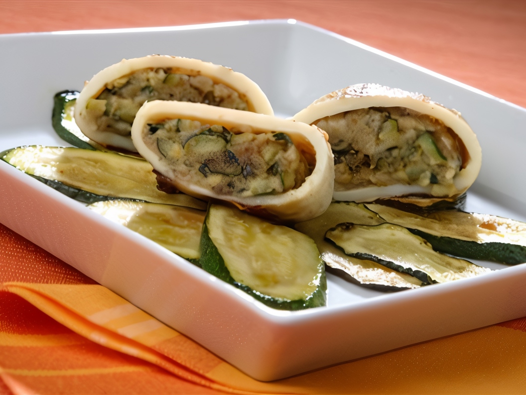 Stuffed Squid with Zucchini, Mushrooms, and Potatoes
