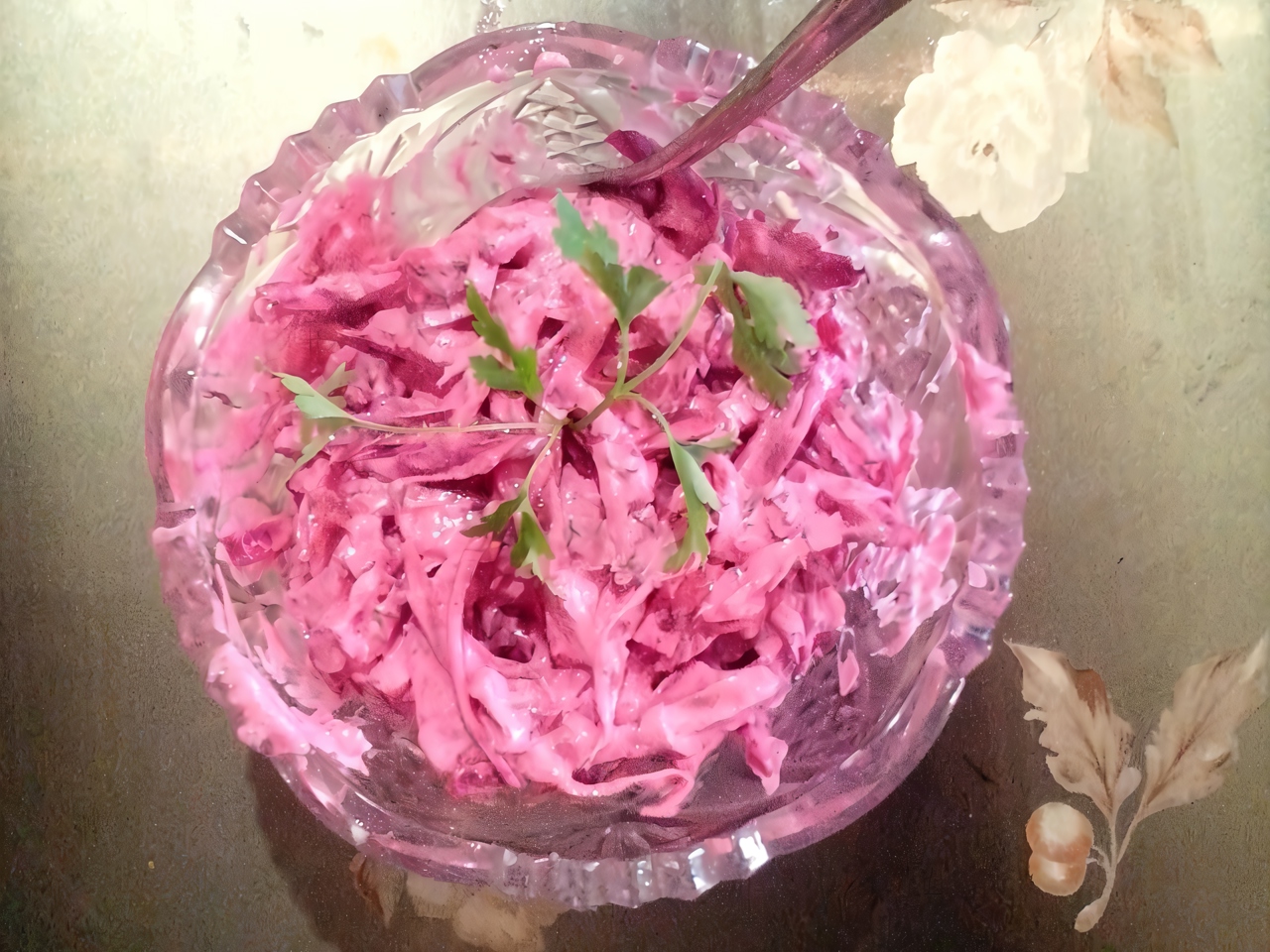 Cabbage with Sour Cream, Dill, Green Onions, and Beets