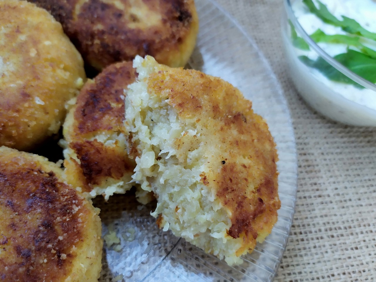 Cabbage Patties with Garlic Sauce