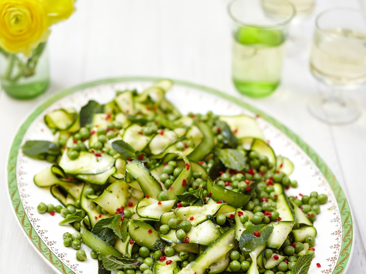 Zucchini Carpaccio with Green Peas