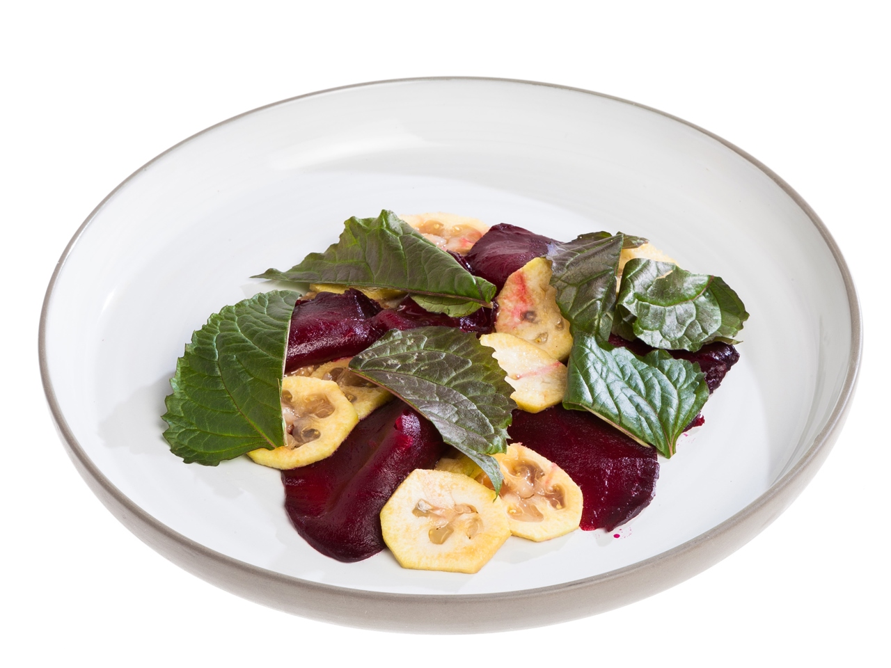 Feijoa and Beet Carpaccio with Nut Paste