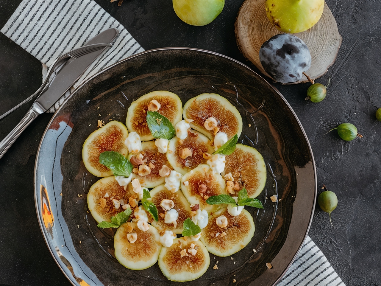 Fig Carpaccio with Mascarpone and Hazelnuts