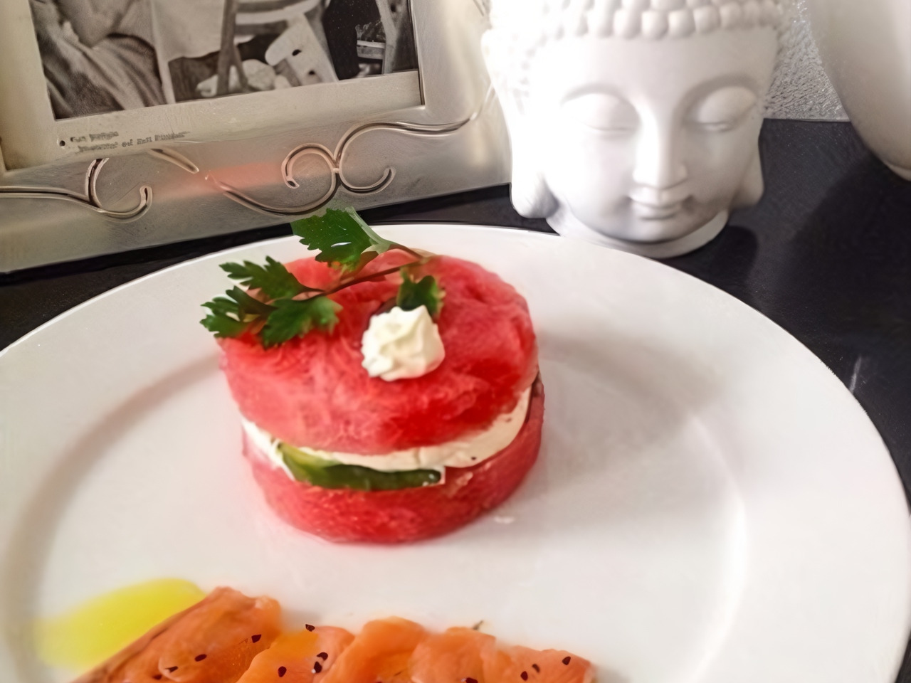 Salmon Carpaccio with Watermelon and Avocado