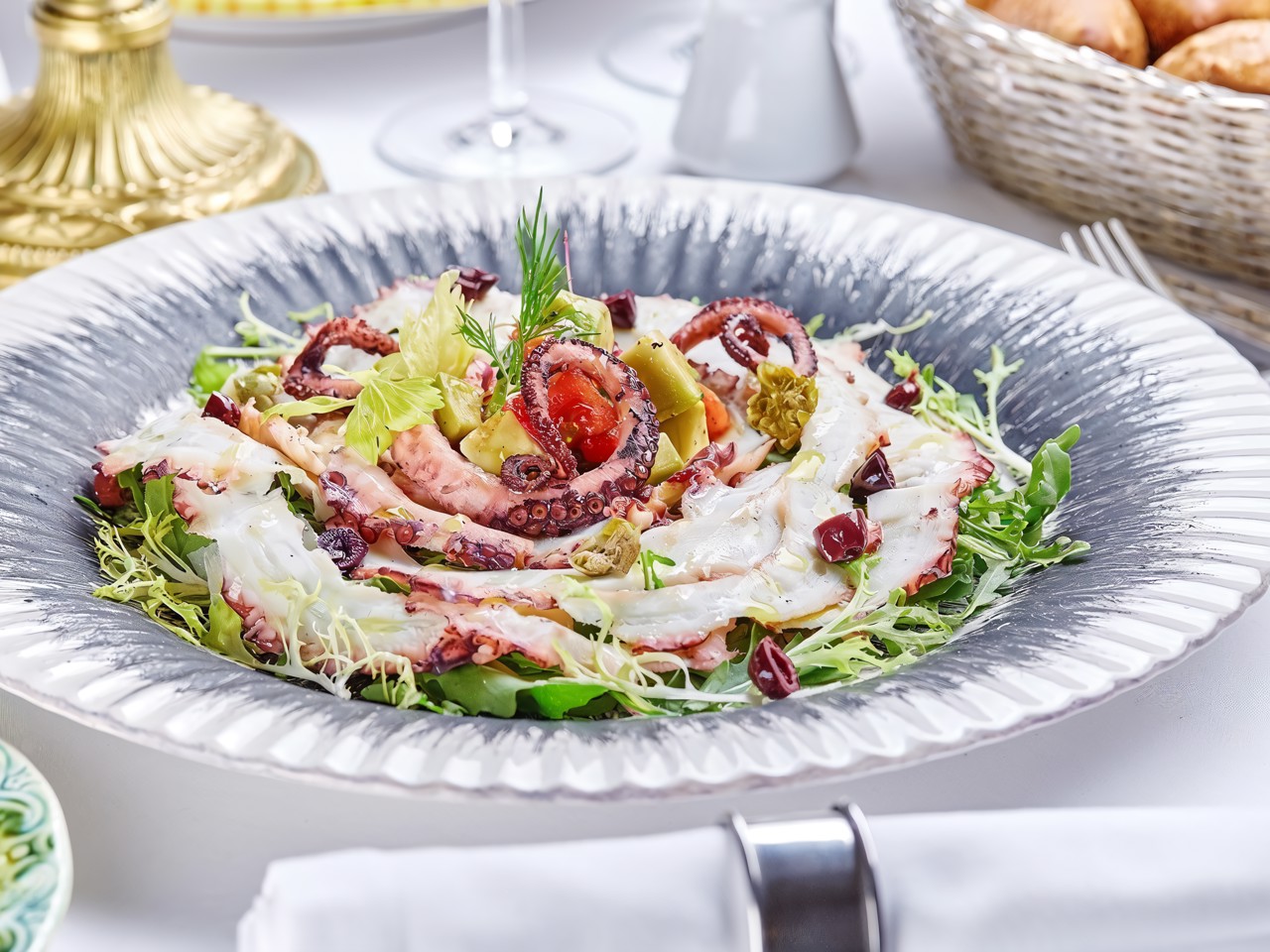 Octopus Carpaccio with Avocado and Tomato Poke