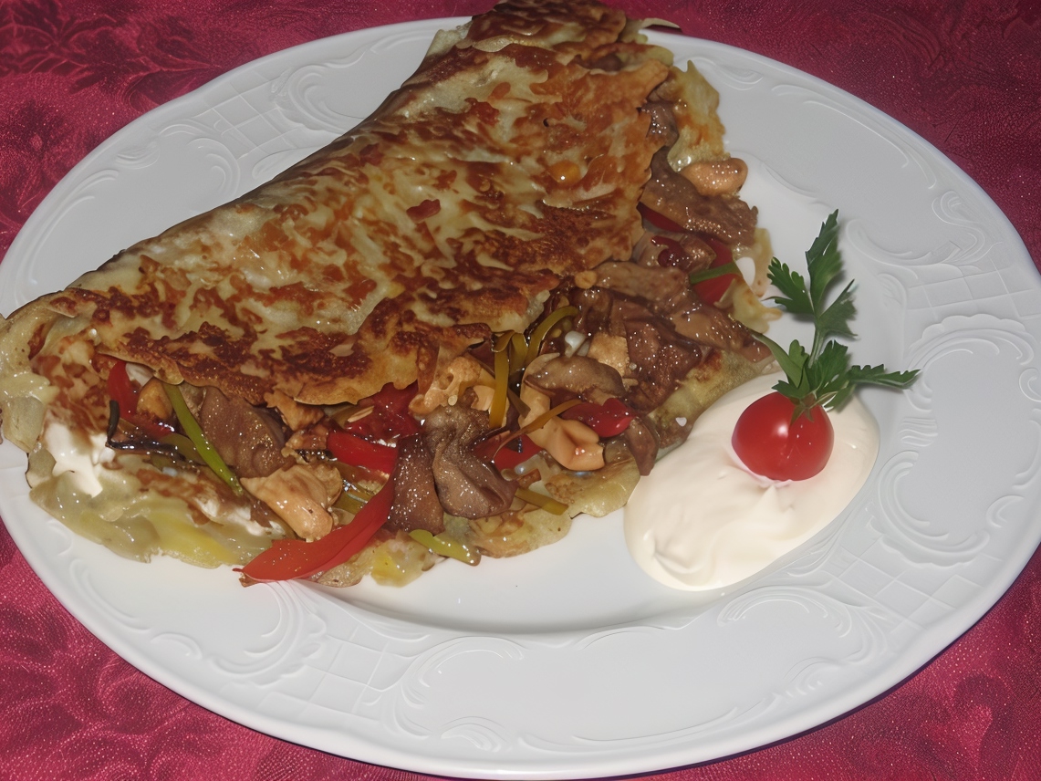 Potato Flatbread with Meat and Vegetables