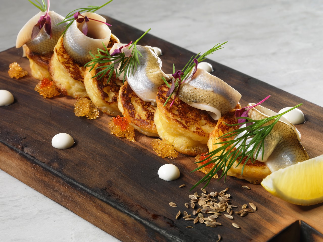Potato Pancakes with Pickled Smelt