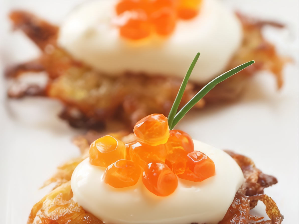 Potato Latkes with Yogurt and Red Caviar