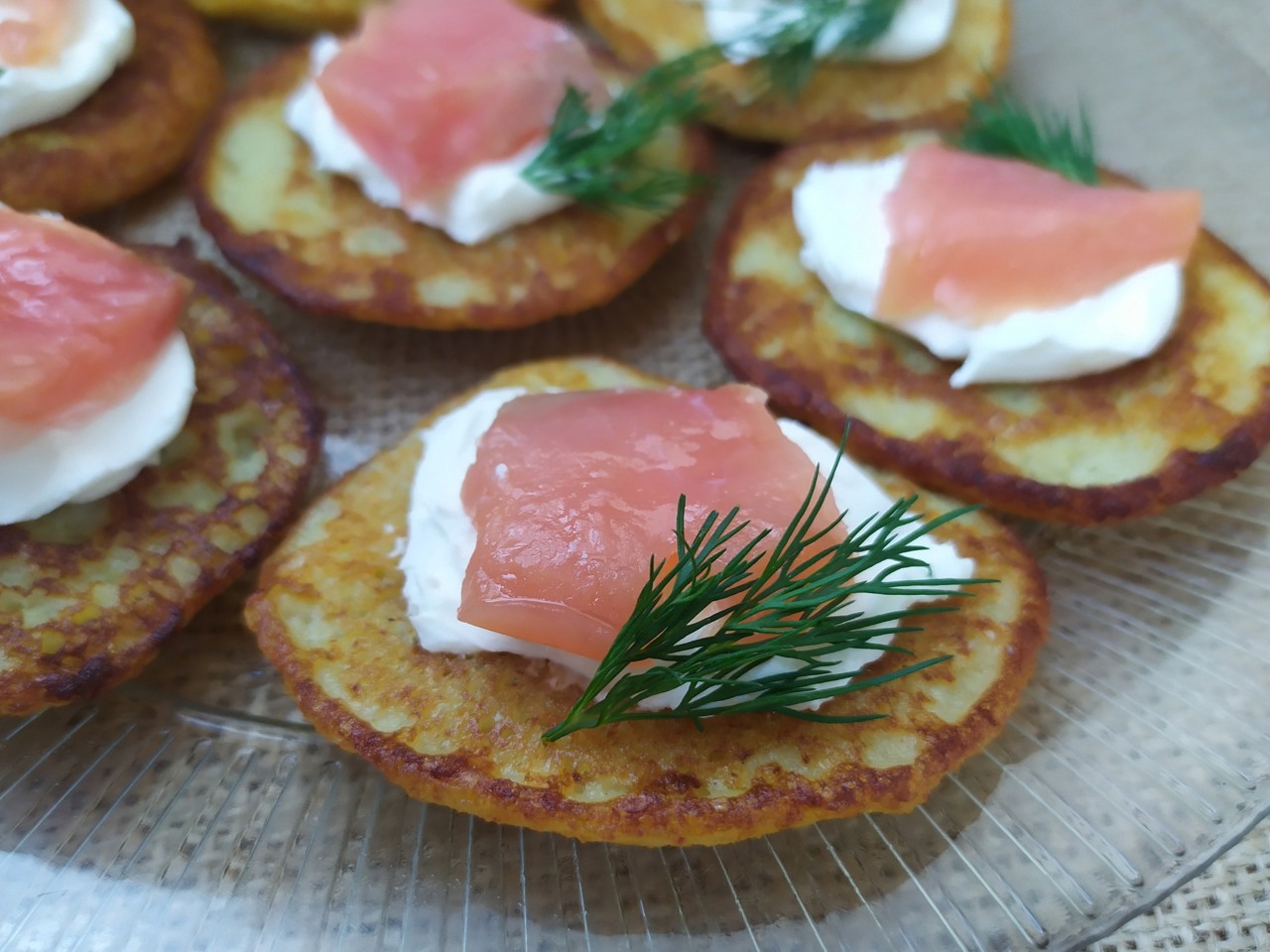 Potato Pancakes with Cream Cheese and Red Fish