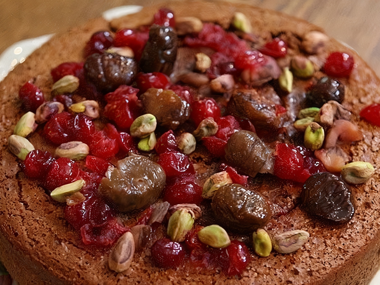 Chestnut Pie with Almonds, Cranberries, and Pistachios