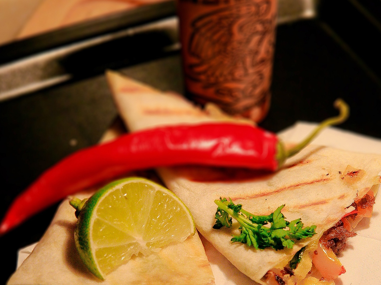 Quesadilla with Spicy Lamb, Vegetables, and Cheese