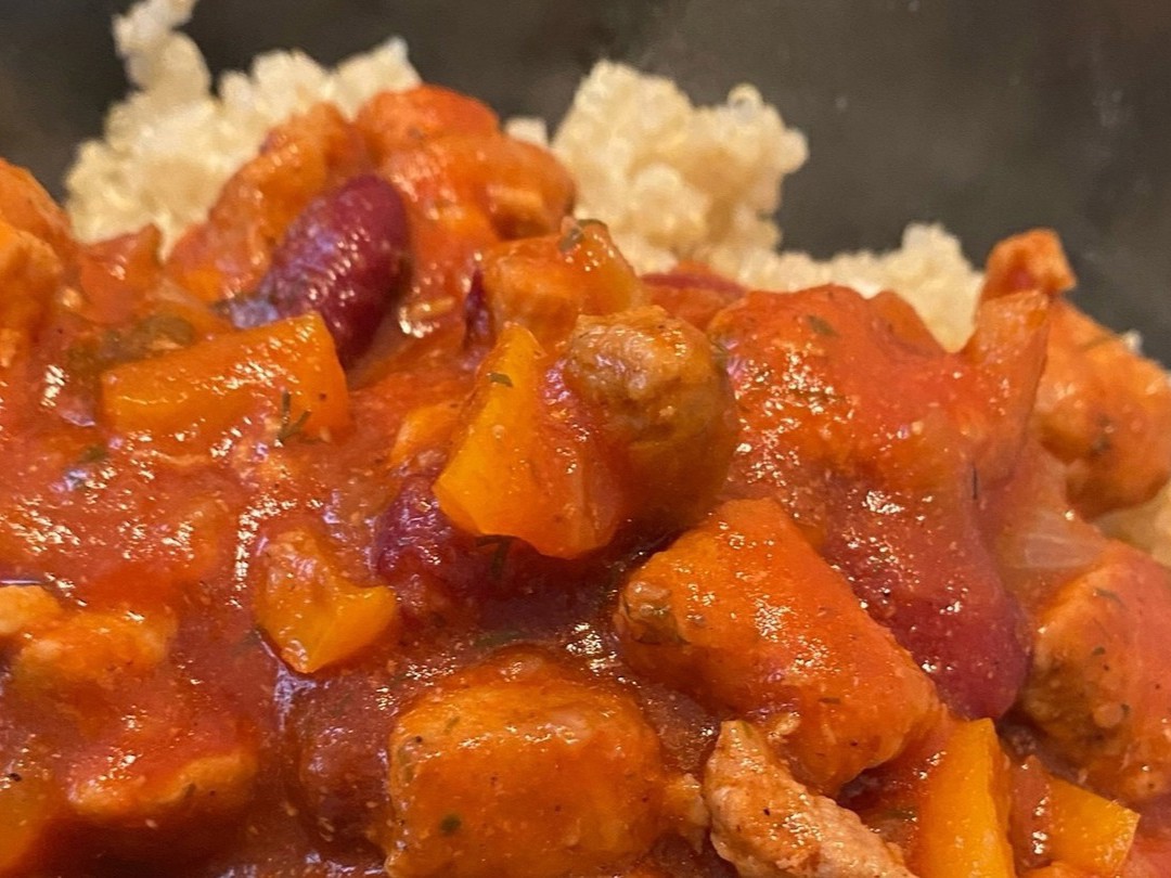 Quinoa with Pork and Beans in Tomato Sauce