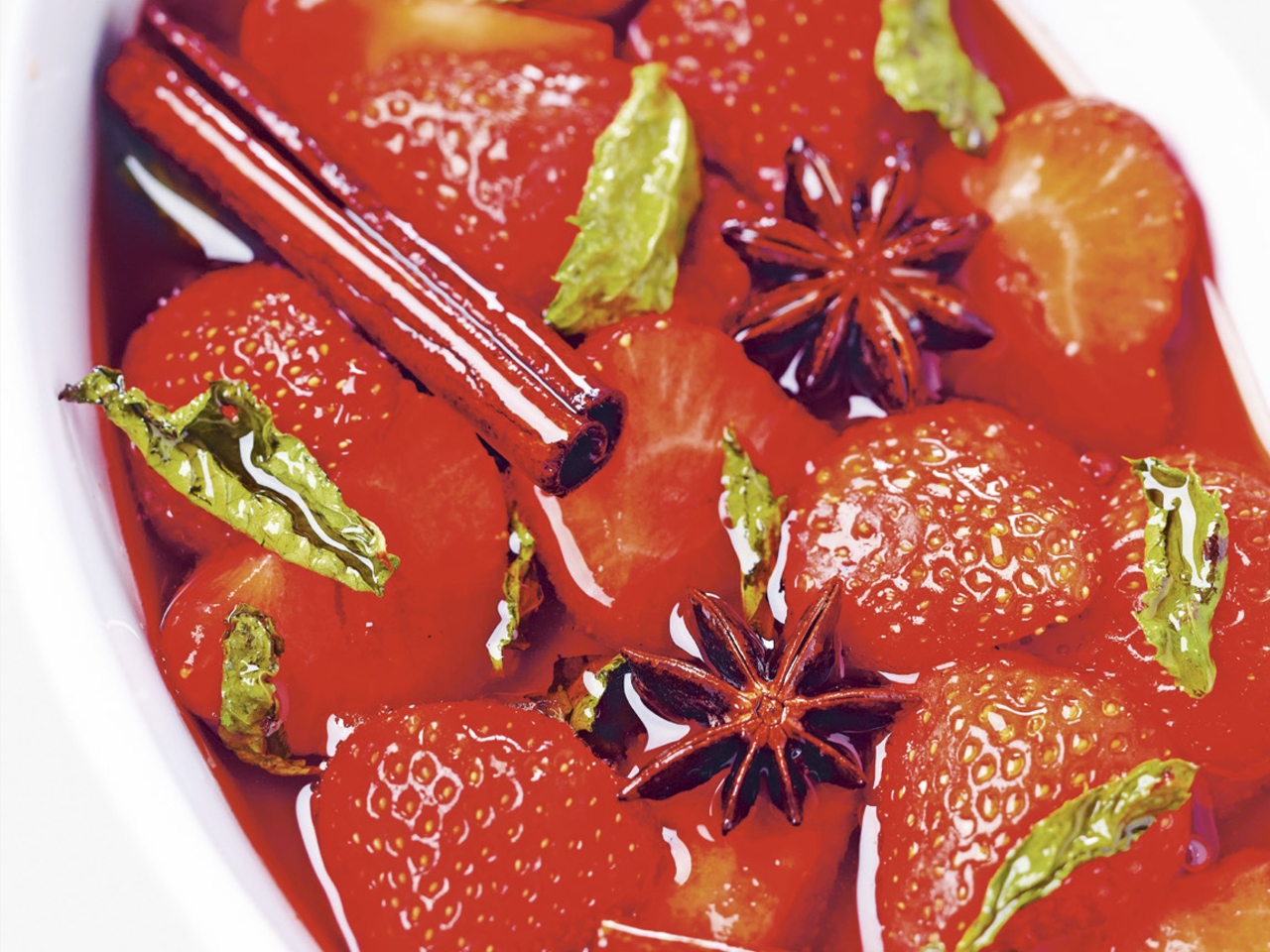 Strawberries in Wine Syrup with Mint