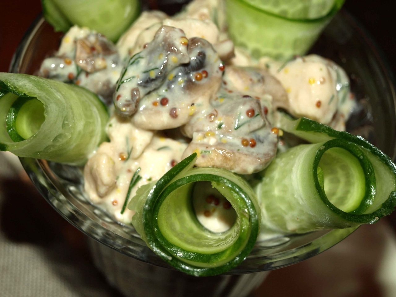 Chicken Breast, Mushroom, and Cucumber Cocktail