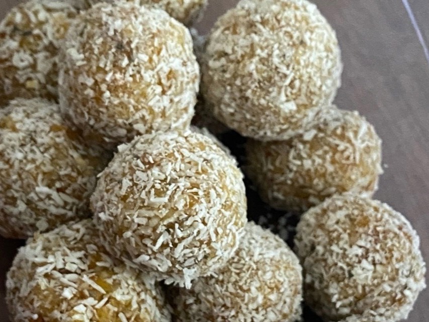 Candies Made from Dried Apricots, Walnuts, and Coconut Flakes
