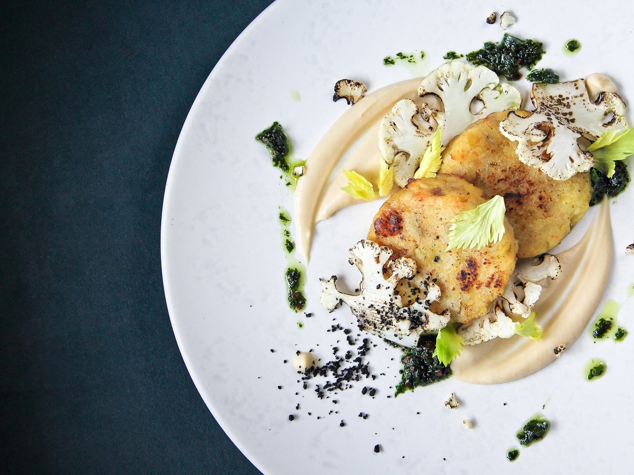 Jerusalem Artichoke Patties with Cabbage and Chimichurri Sauce