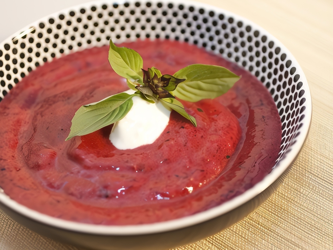 Red Fruit Soup with Mascarpone and Mint Ice Cream