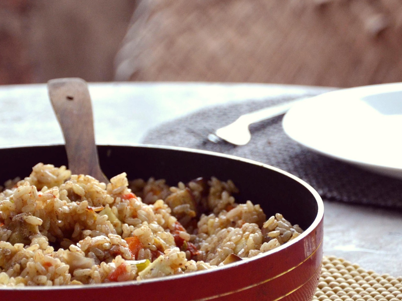 Red Rice Biryani with Paneer and Vegetables
