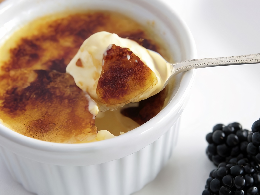 Crème Brûlée with Blackberries in Balsamic Vinegar
