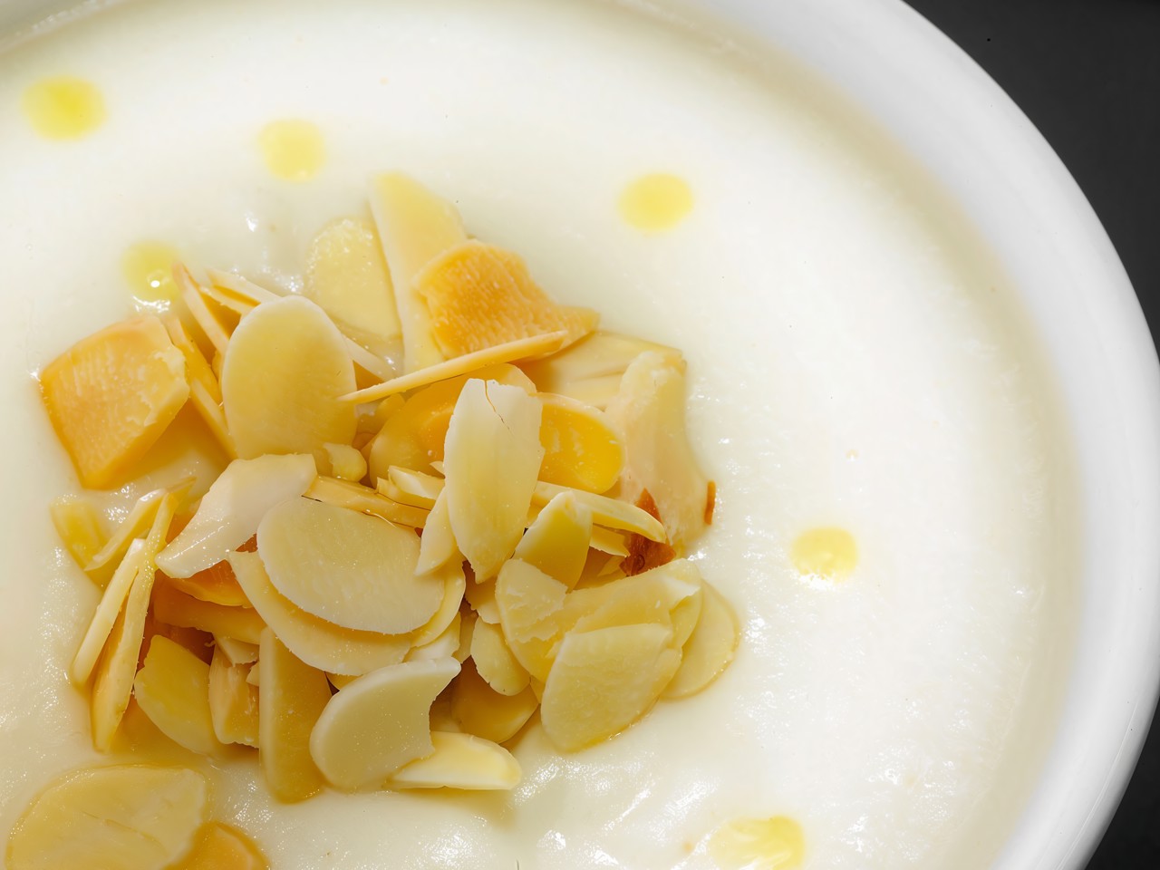 Creamy Celery Soup with Truffle Oil and Almonds