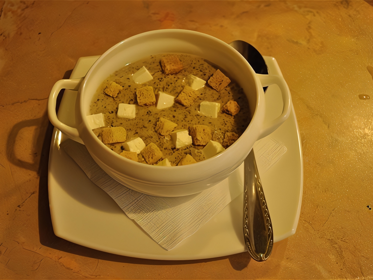 Крем-суп из шампиньонов на курином бульоне