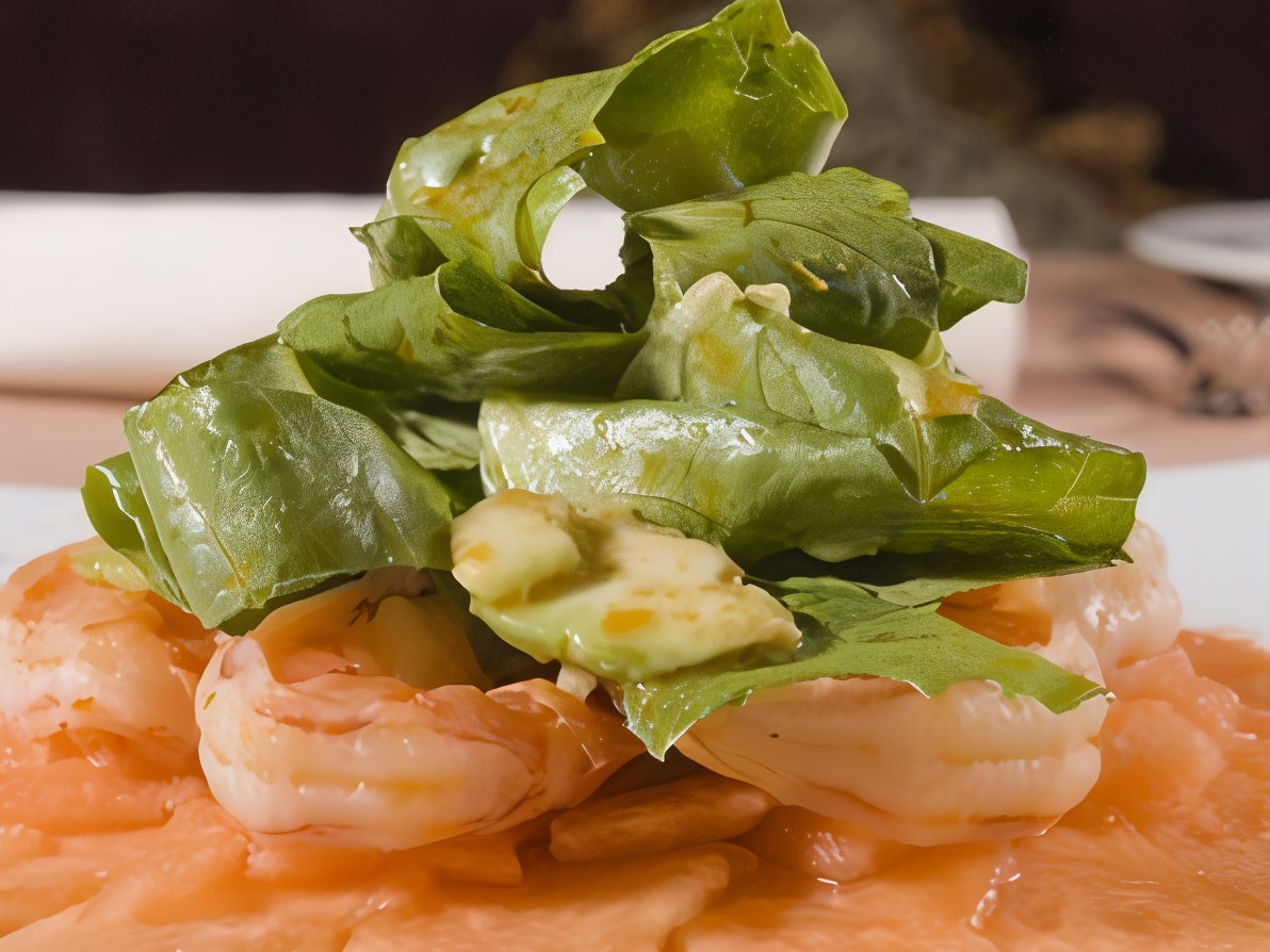 Shrimp with Melon, Arugula, and Pink Pepper