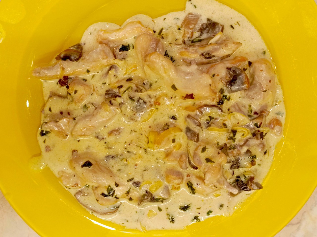 Chicken Thighs with Mushrooms in Sour Cream Sauce