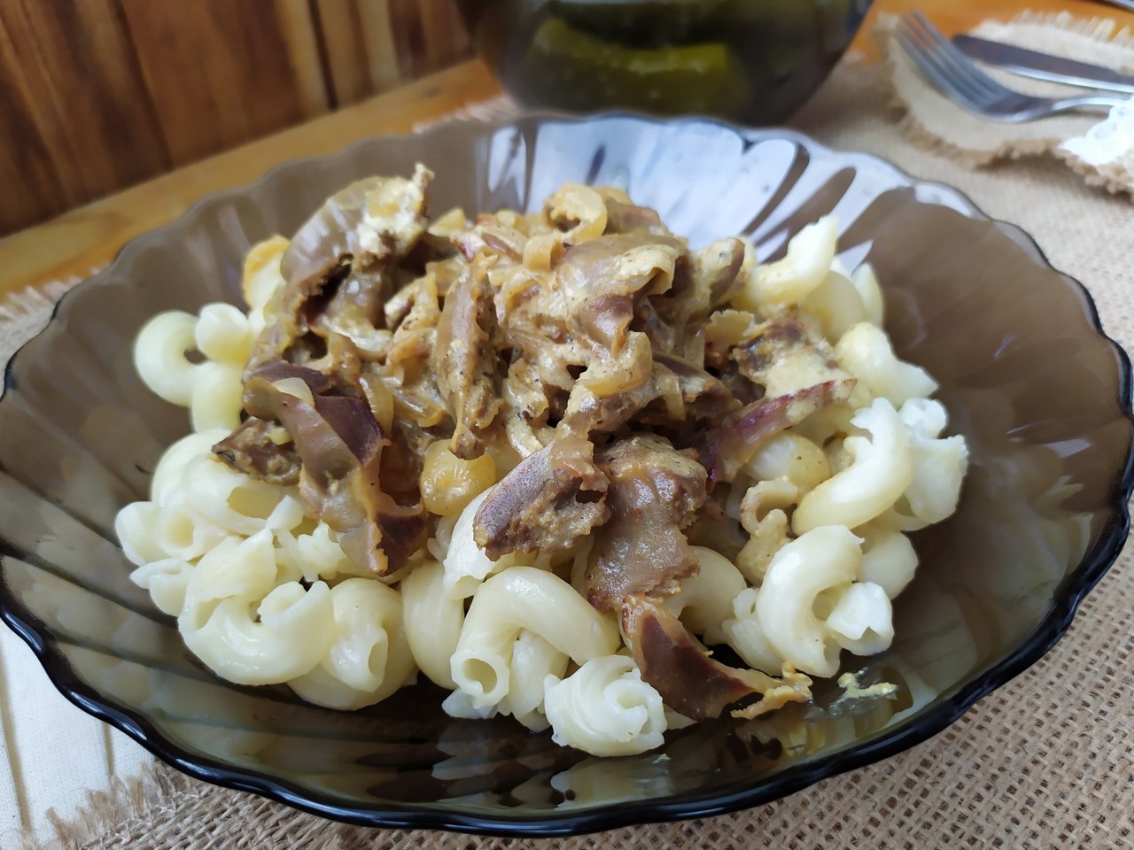 Chicken Gizzards in Sour Cream Sauce with Onions