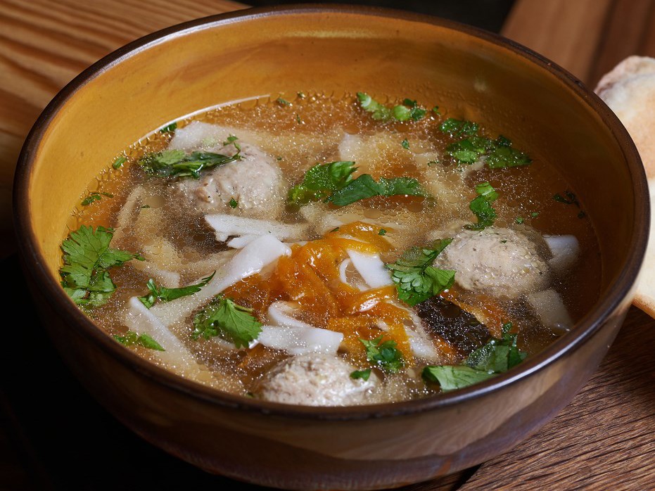 Chicken Broth with Noodles and Chicken Meatballs