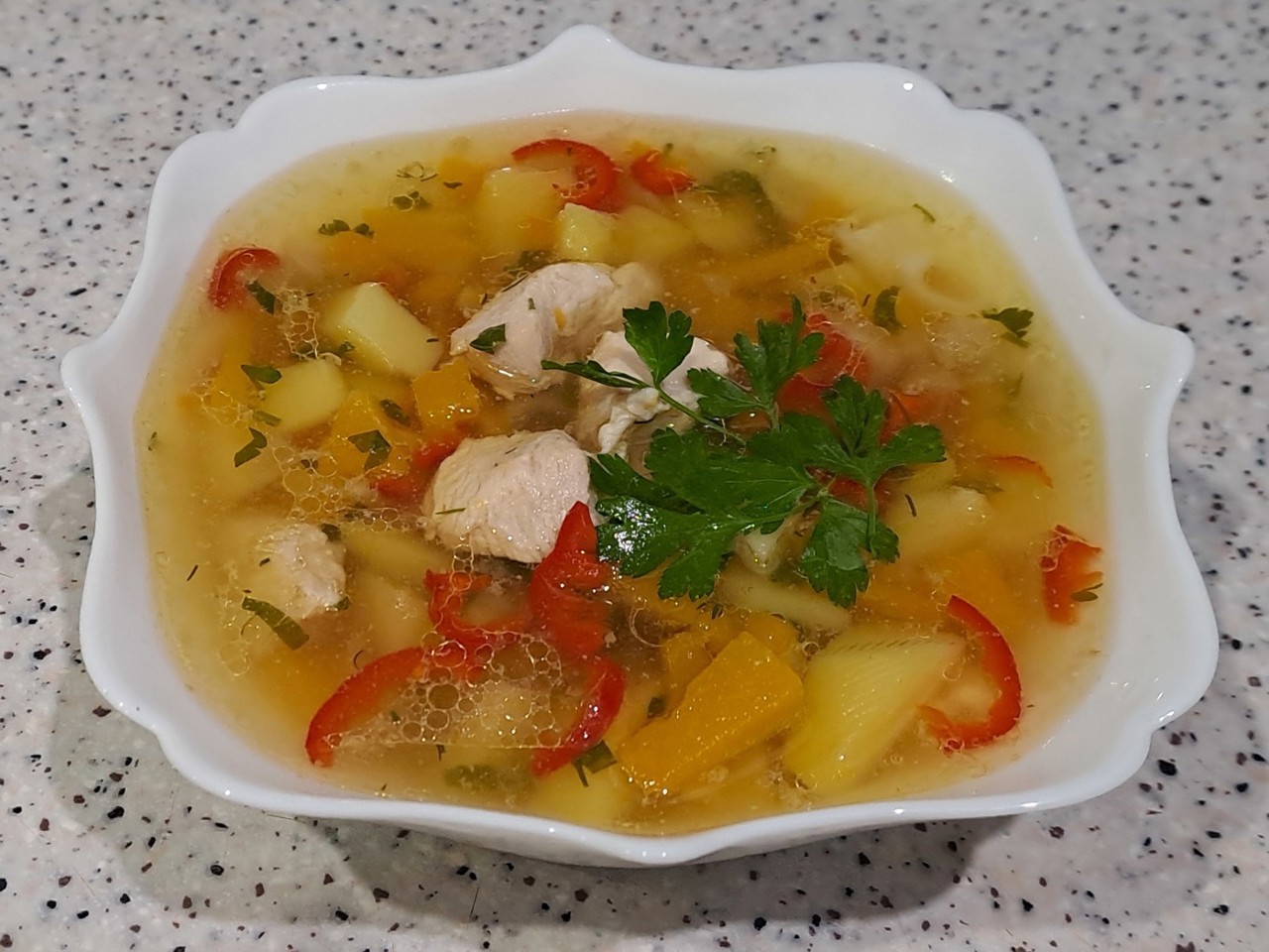 Chicken Soup with Pumpkin and Sweet Pepper