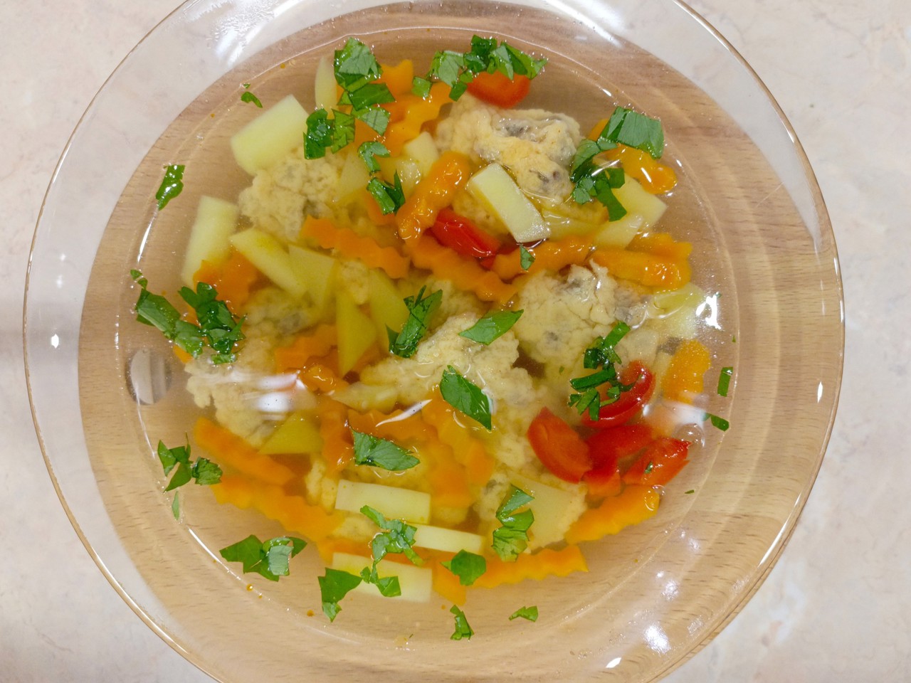 Chicken Broth with Heart Dumplings