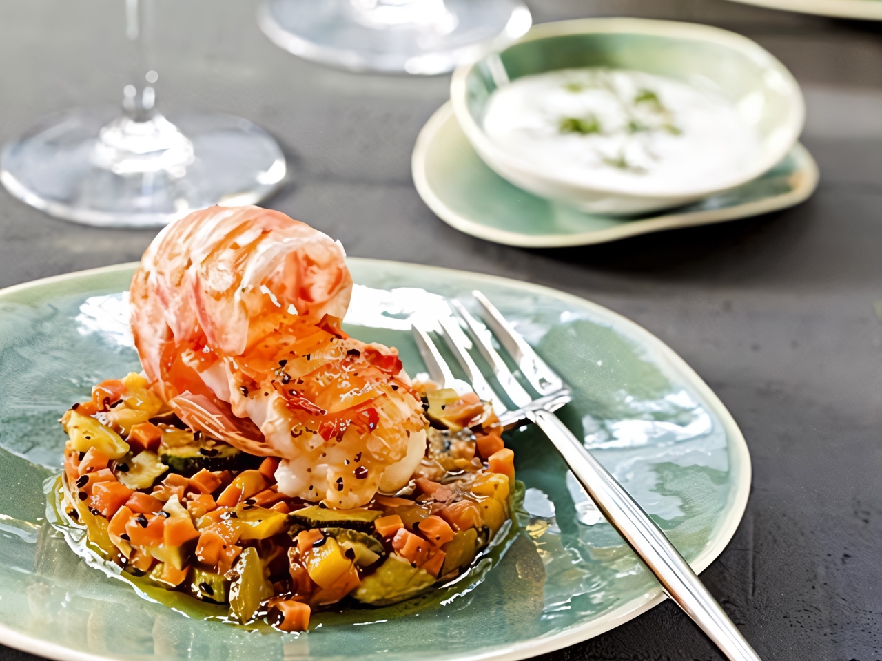 Langoustines with Cardamom Butter and Mint Yogurt