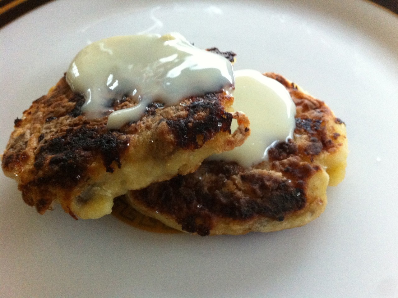 Light Cheese Pancakes with Bananas and Dried Fruits