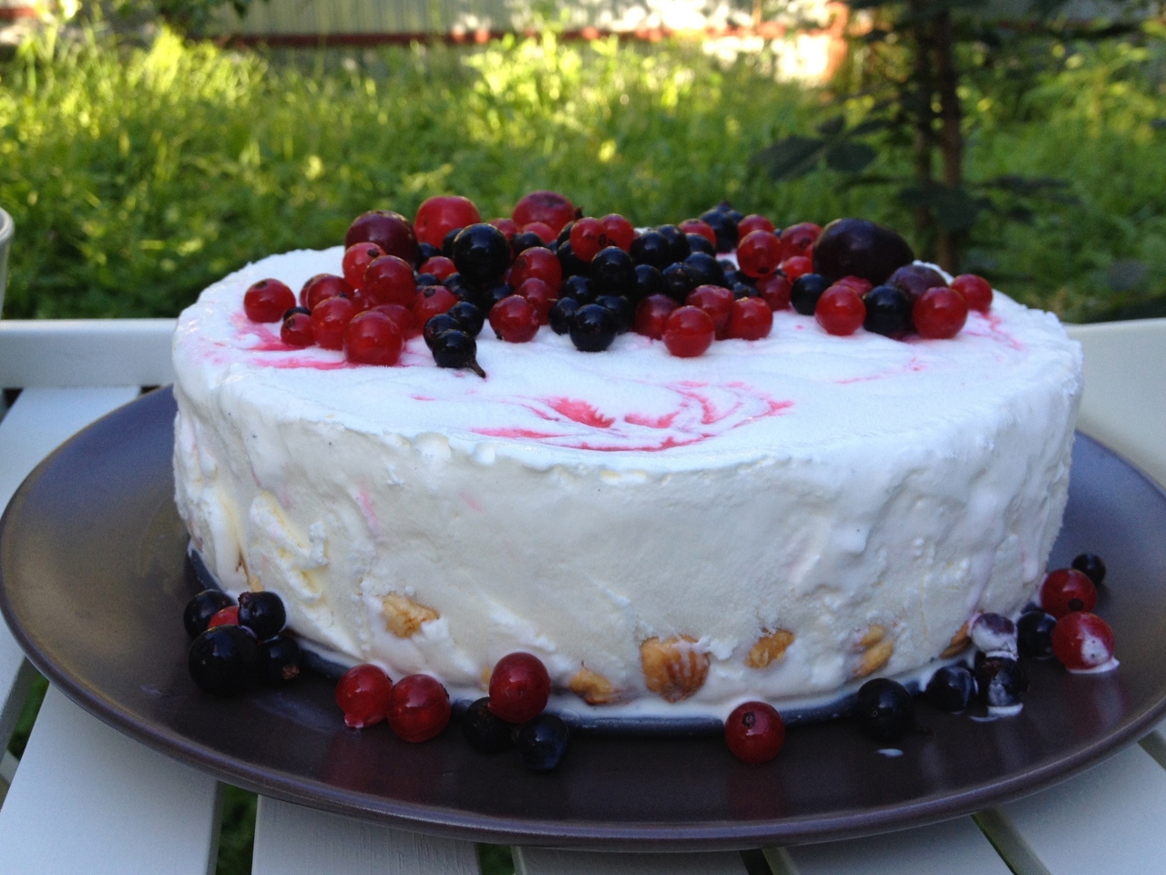 Lazy Ice Cream Cake with Hazelnuts and Red Currants