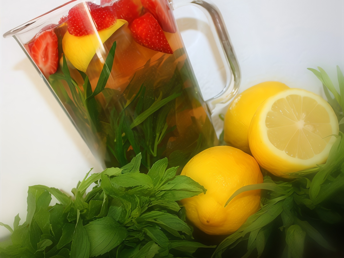 Lemonade with Mint, Tarragon, and Strawberries