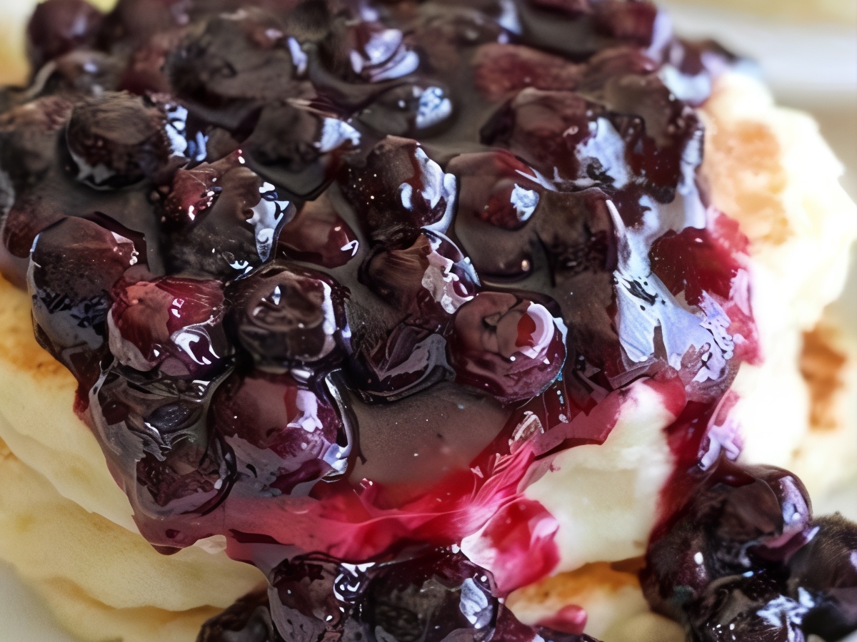 Lemon Pancakes with Ricotta and Blueberry Sauce