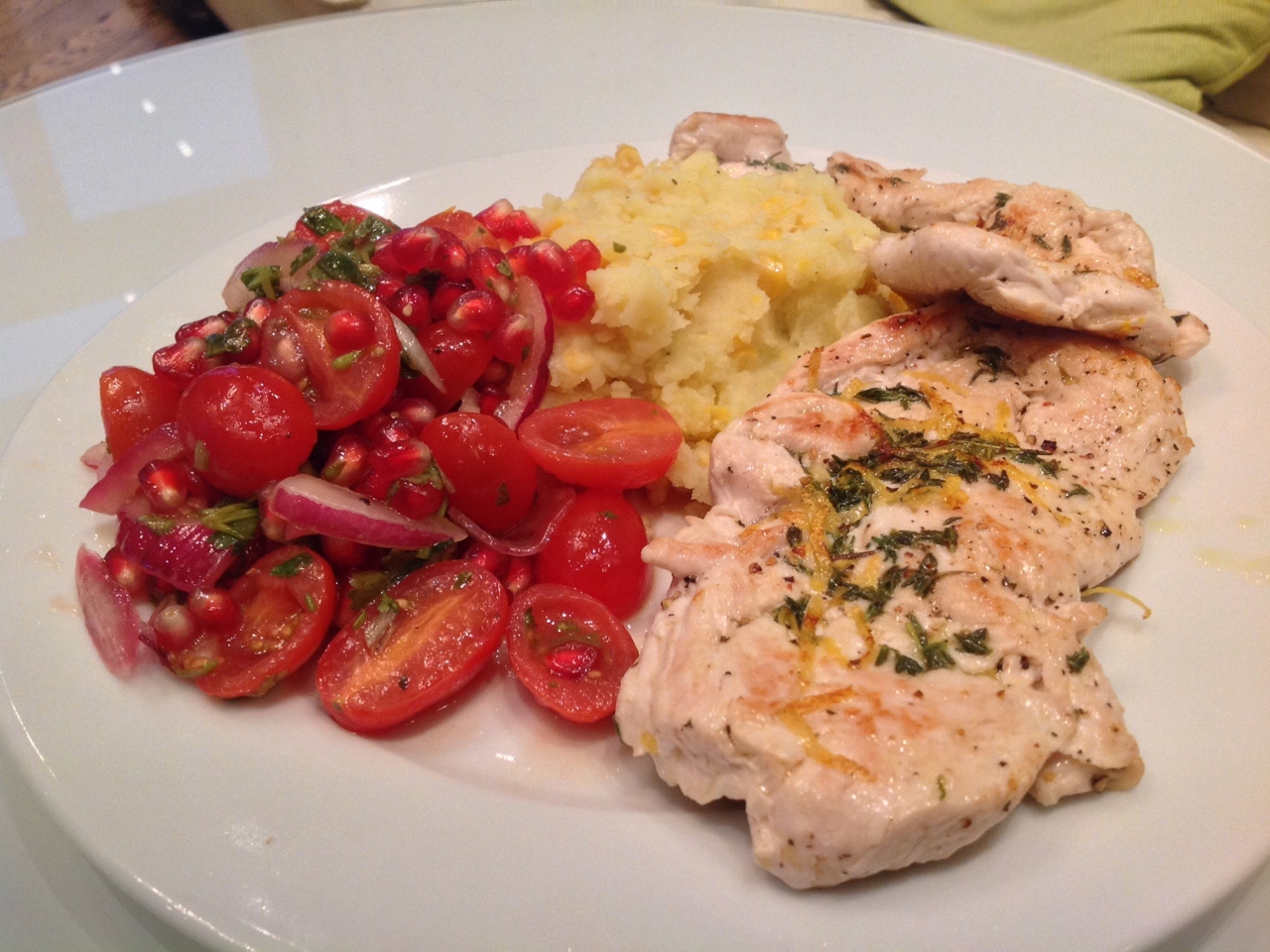 Lemon Turkey Cutlets with Potato-Corn Mash