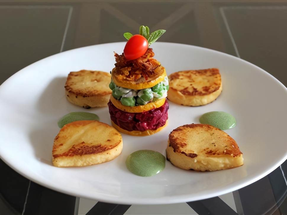 Polenta Leaves with Vegetable Millefeuille and Coriander Sauce