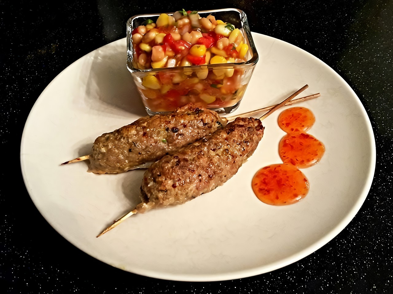 Kebabs on Skewers with Mexican Garnish