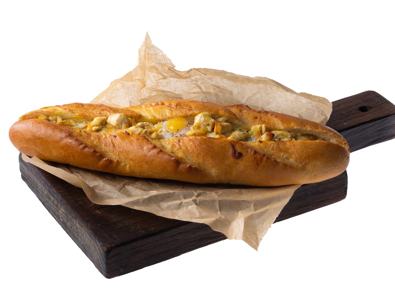 Baguette Boats with Chicken, Celery, and Quail Egg