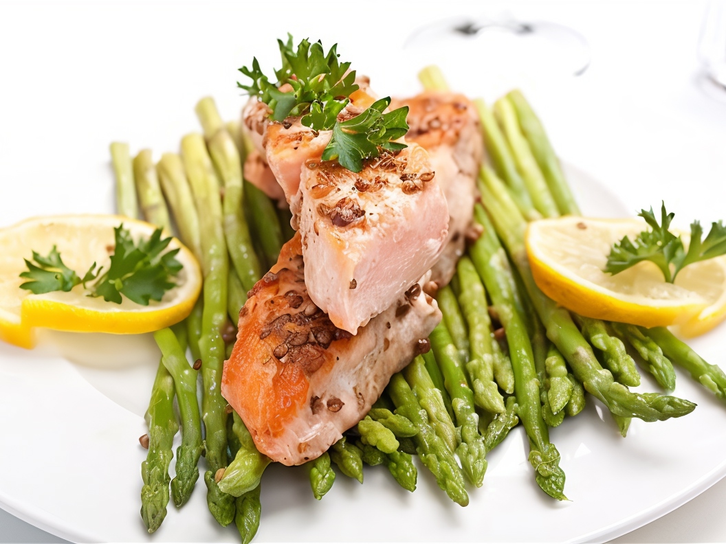 Salmon with Roasted Asparagus and Lemon Caper Sauce
