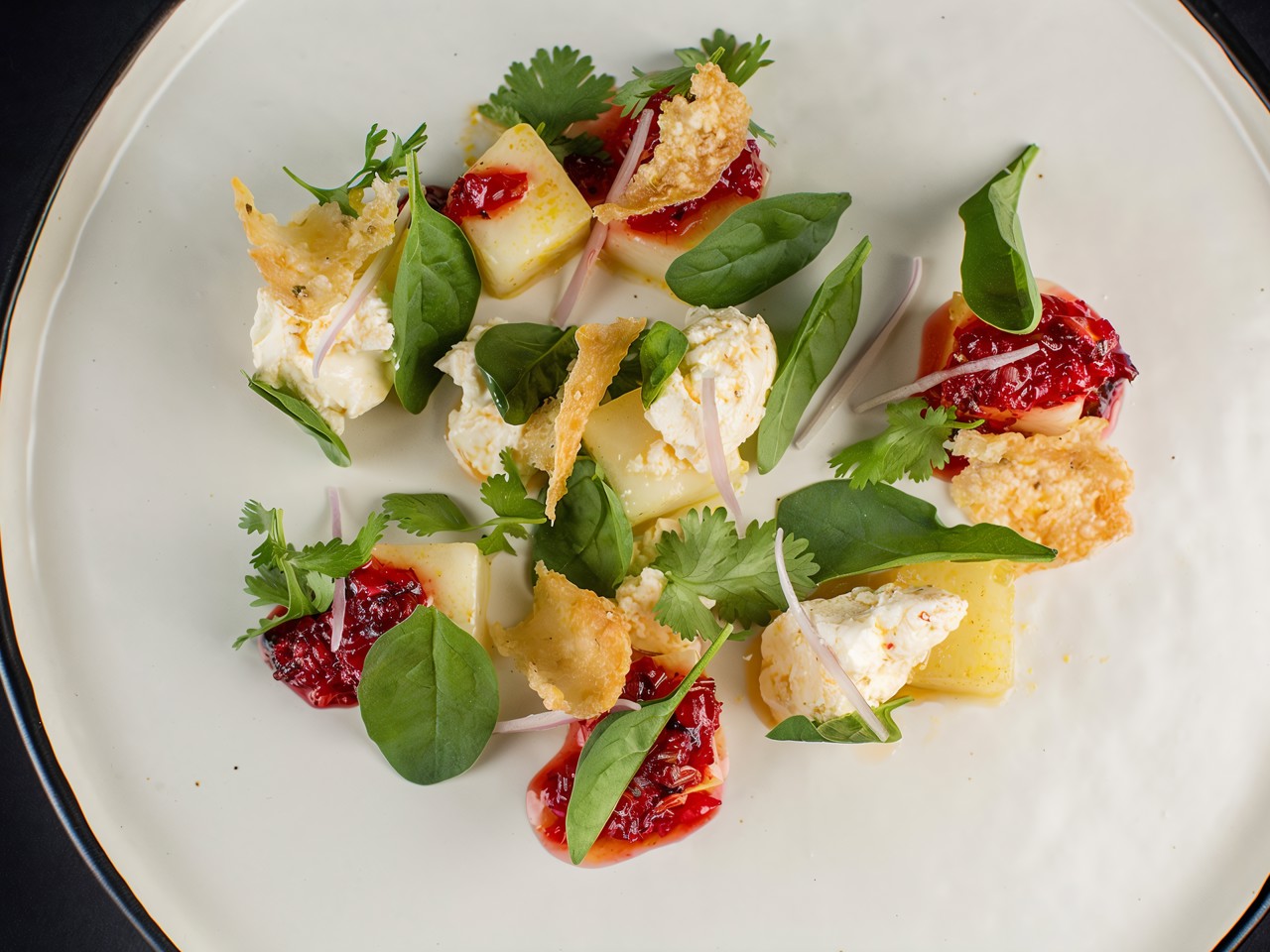 Marinated Melon with Cream Cheese and Spicy Pepper Sauce