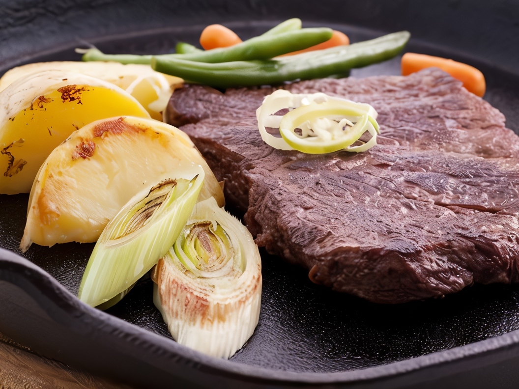 Marinated Beef Steaks with Grilled Green Onions