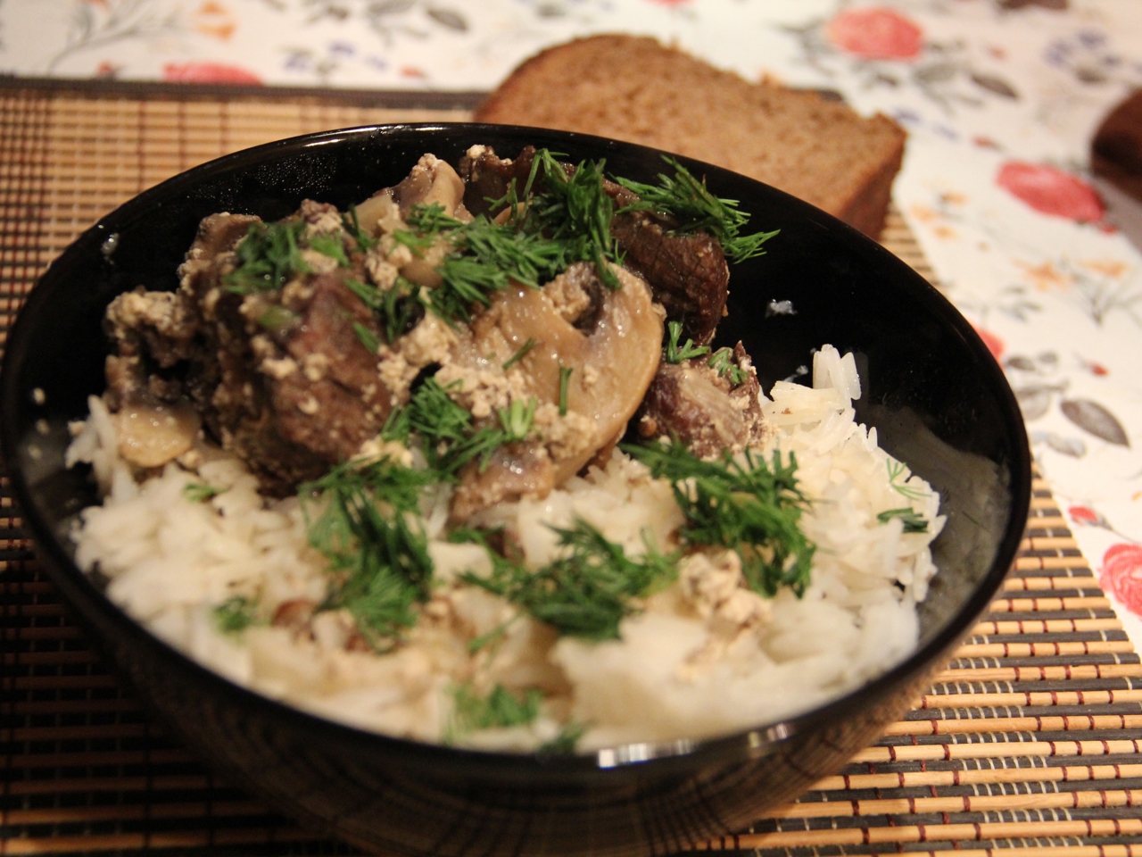 Bear Meat with Mushrooms