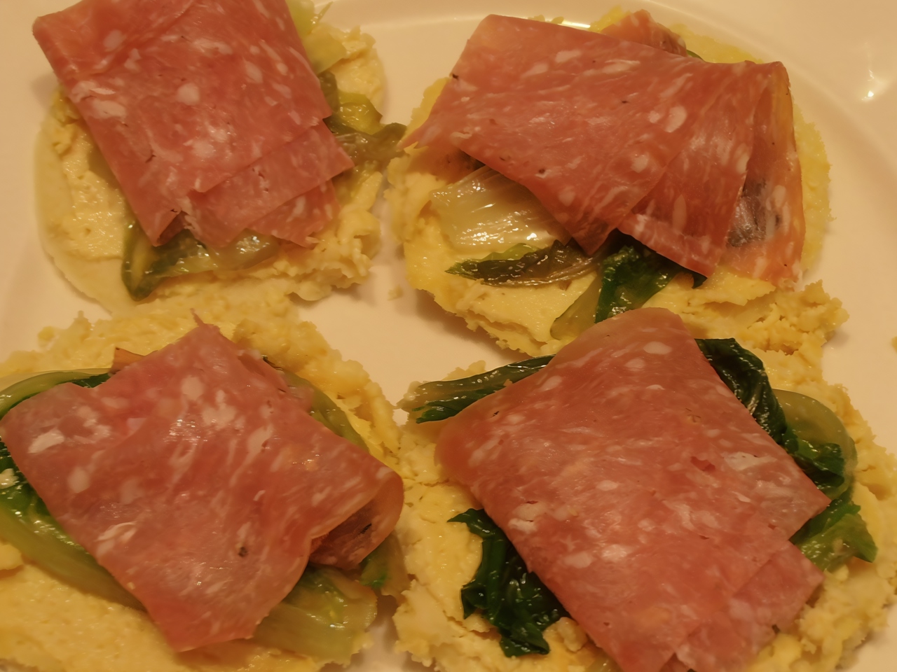 Mini Farinata with Spicy Sausage and Endive Salad